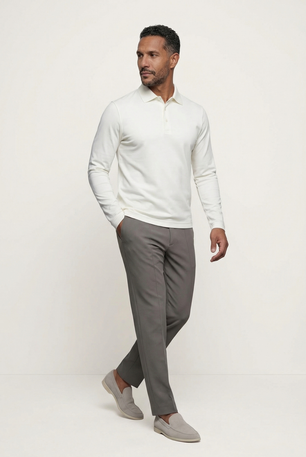 White Long Sleeve Polo