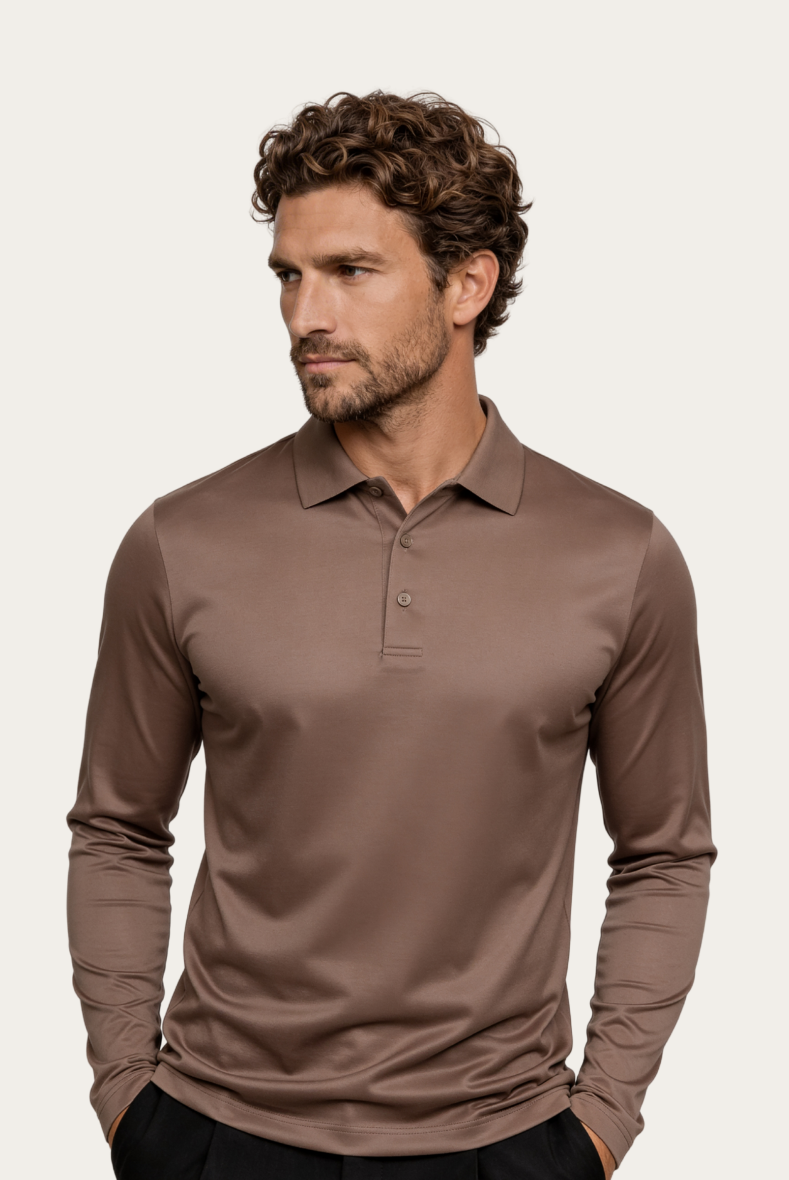 Taupe Long Sleeve Polo