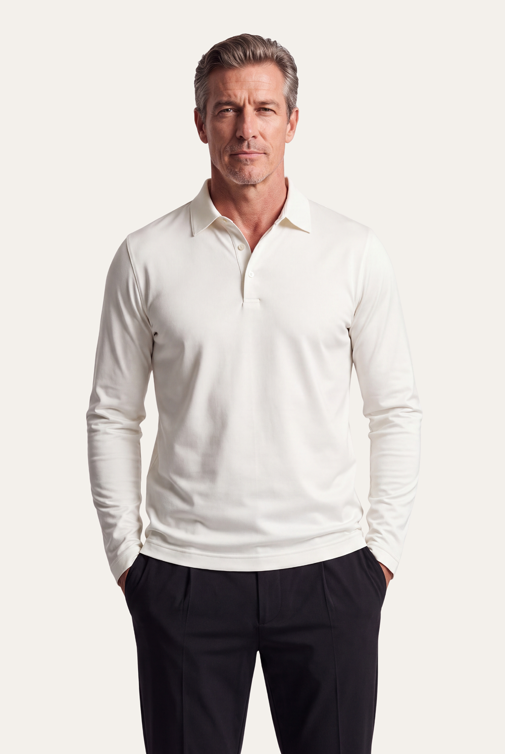 White Long Sleeve Polo