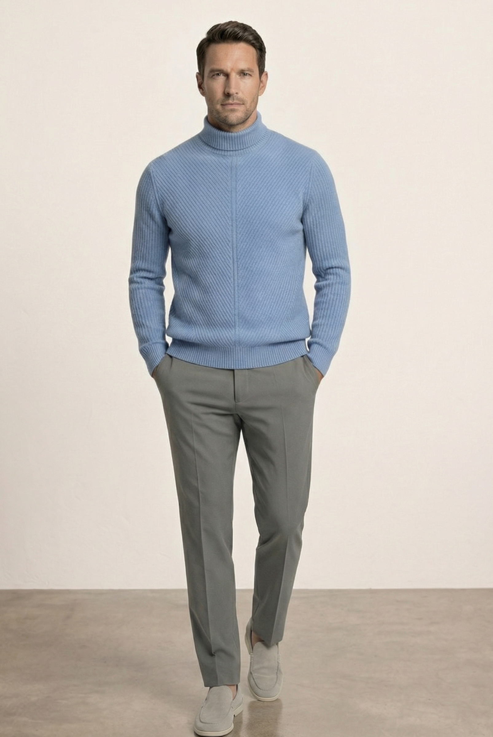 Blue Ribbed Cashmere Sweater