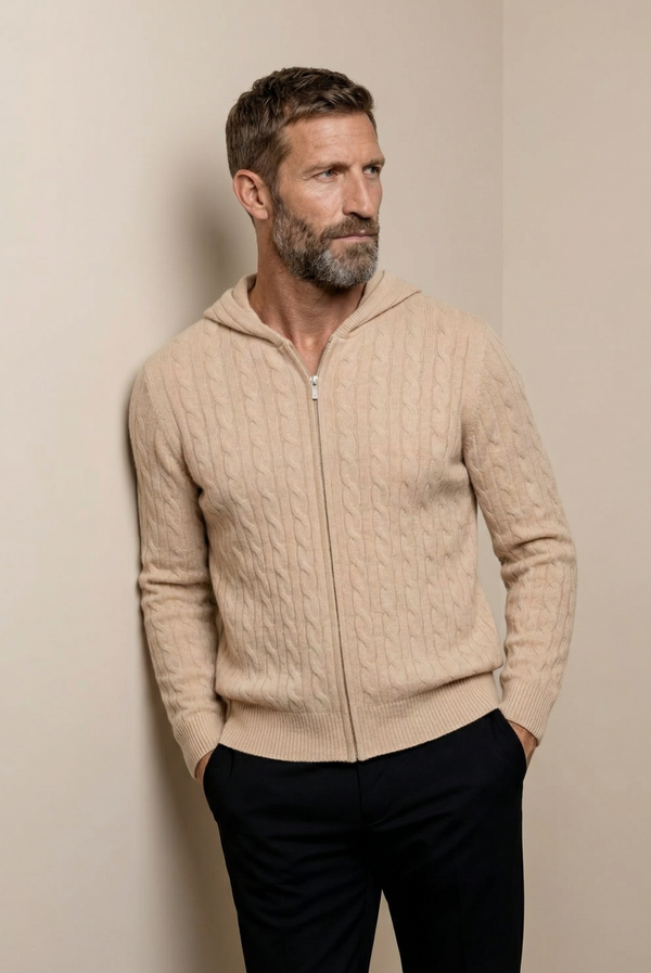 Beige Cashmere Zip Jacket
