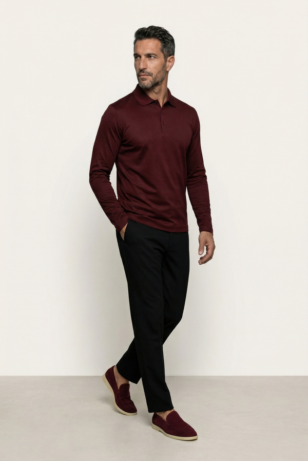 Burgundy Long Sleeve Polo