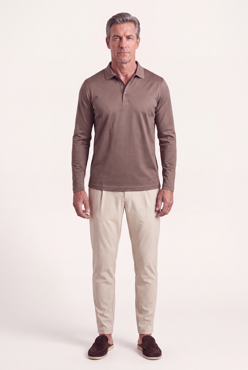 Taupe Long Sleeve Polo